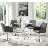 Criss Cross Round Dining Set with 4 Bucketeer Chairs - Grey, Glass