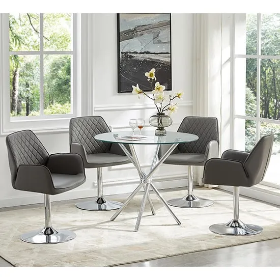 Criss Cross Round Dining Set with 4 Bucketeer Chairs - Grey, Glass image