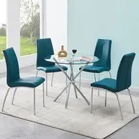 Criss Cross Round Dining Set with 4 Opal Chairs - Teal, Glass