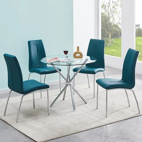 Criss Cross Round Dining Set with 4 Opal Chairs - Teal, Glass