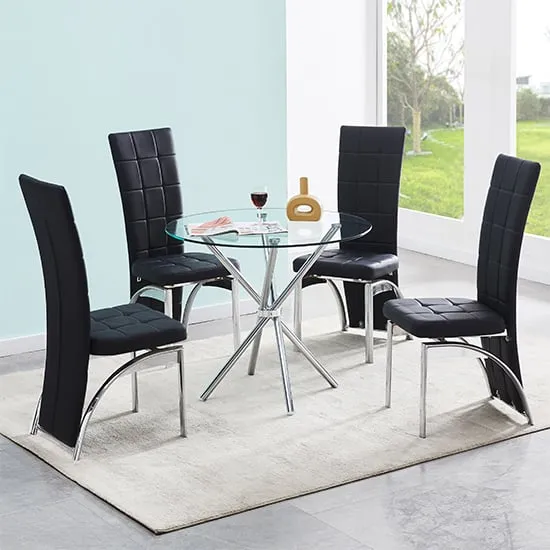 Criss Cross Round Dining Set with 4 Ravenna Chairs - Black, Glass
