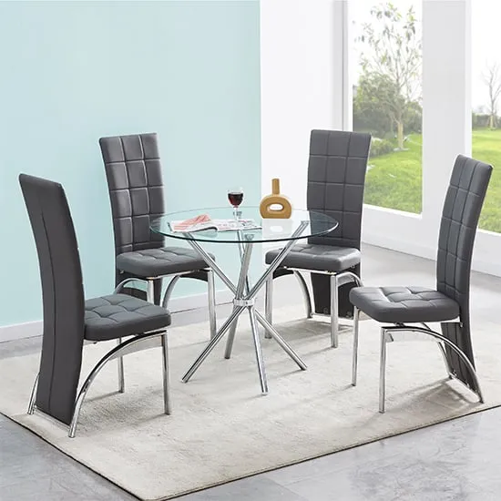 Criss Cross Round Dining Set with 4 Ravenna Chairs - Grey, Glass