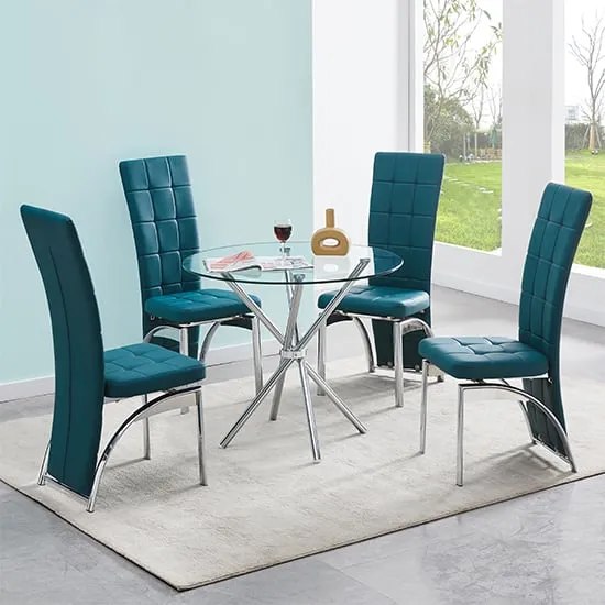 Criss Cross Round Dining Set with 4 Ravenna Chairs - Teal, Glass