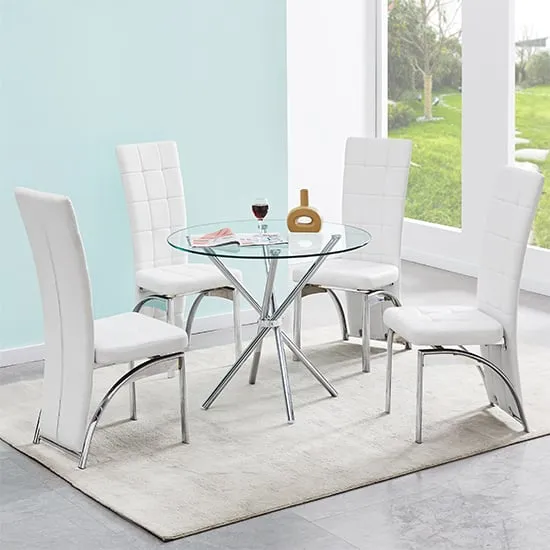 Criss Cross Round Dining Set with 4 Ravenna Chairs - White, Glass