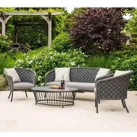 Crod 2-Seater Sofa Set with Coffee Table - Dark Grey, Olefin