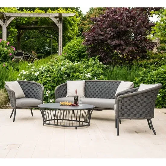 Crod 2-Seater Sofa Set with Coffee Table - Dark Grey, Olefin