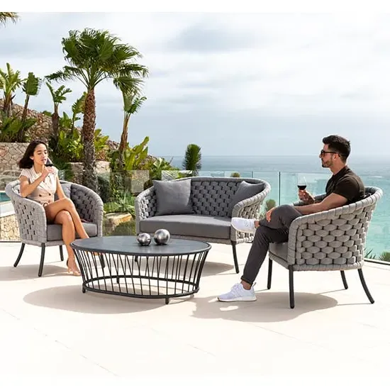 Crod 2-Seater Sofa Set with Coffee Table - Light Grey, Olefin