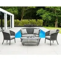 Crod Curved Outdoor Lounger Set with Coffee Table - Grey