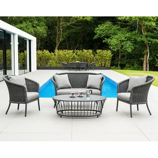 Crod Curved Outdoor Lounger Set with Coffee Table - Grey