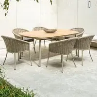 Crod Outdoor Dining Table with 6 Chairs - Beige, Roble