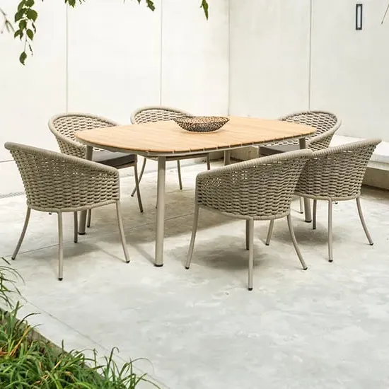 Crod Outdoor Dining Table with 6 Chairs - Beige, Roble image