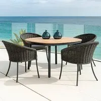 Crod Round Dining Table Set with 4 Armchairs - Grey, Roble