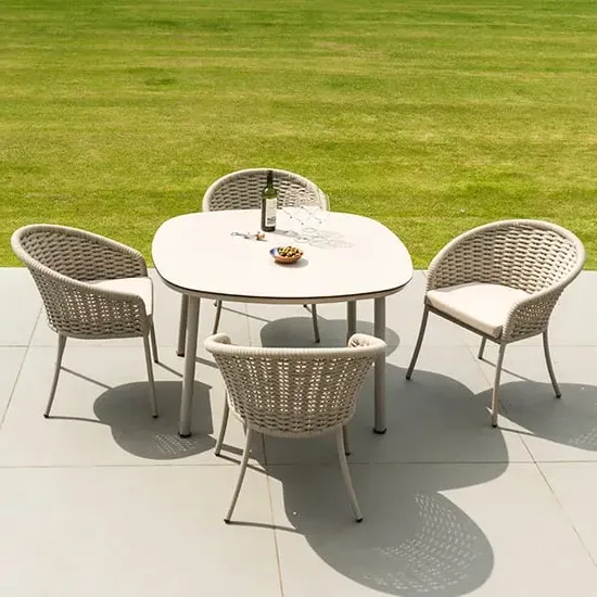 Crod Round Outdoor Dining Set with 4 Chairs - Beige, HPL image