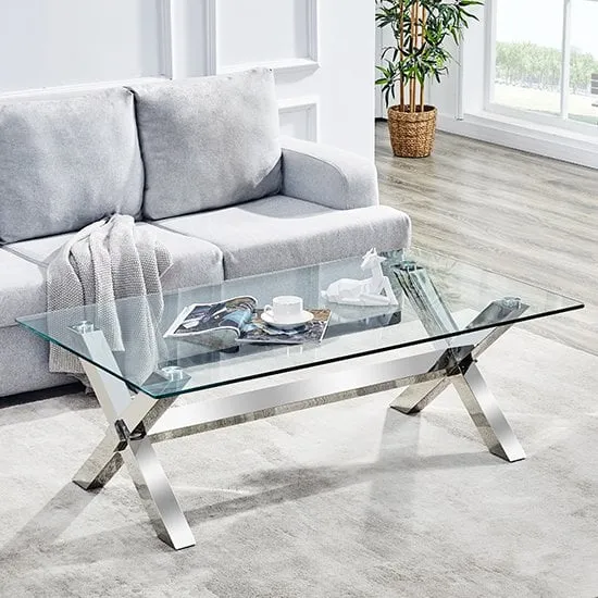 Crossley Coffee Table - Clear Glass, Stainless Steel