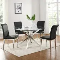 Crossley Round Dining Set with 4 Kirkland Chairs - Black