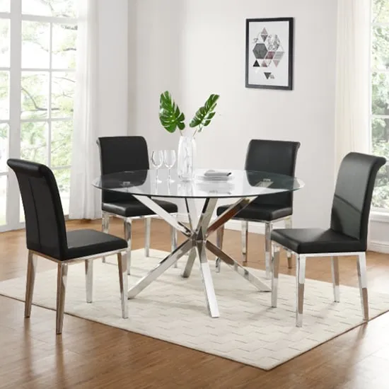 Crossley Round Dining Set with 4 Kirkland Chairs - Black