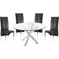 Crossley Round Dining Set with 4 Vesta Chairs - Black