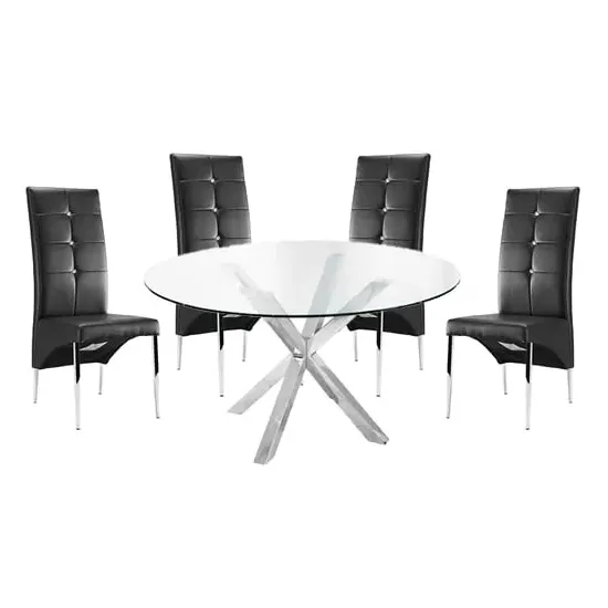 Crossley Round Dining Set with 4 Vesta Chairs - Black