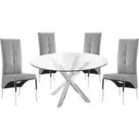 Crossley Round Dining Set with 4 Vesta Chairs - Grey