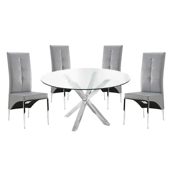 Crossley Round Dining Set with 4 Vesta Chairs - Grey