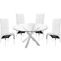 Crossley Round Dining Set with 4 Vesta Chairs - White