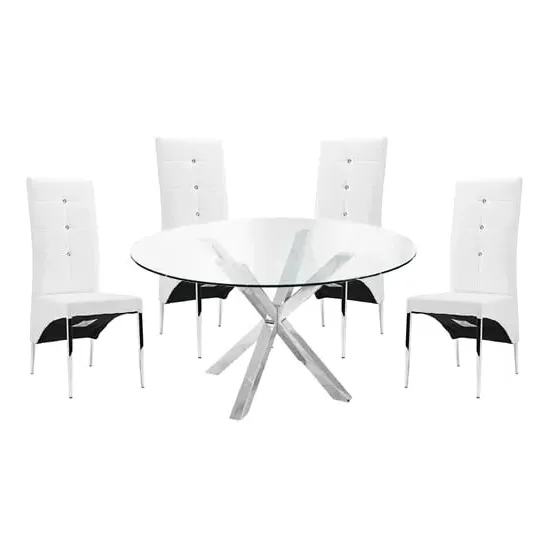 Crossley Round Dining Set with 4 Vesta Chairs - White