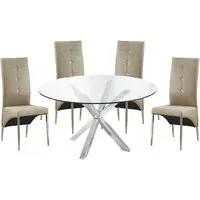 Crossley Round Dining Table with 4 Vesta Chairs - Taupe