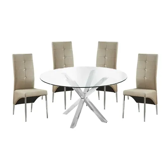 Crossley Round Dining Table with 4 Vesta Chairs - Taupe