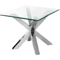 Crossley Square Lamp Table - Clear Glass, Stainless Steel
