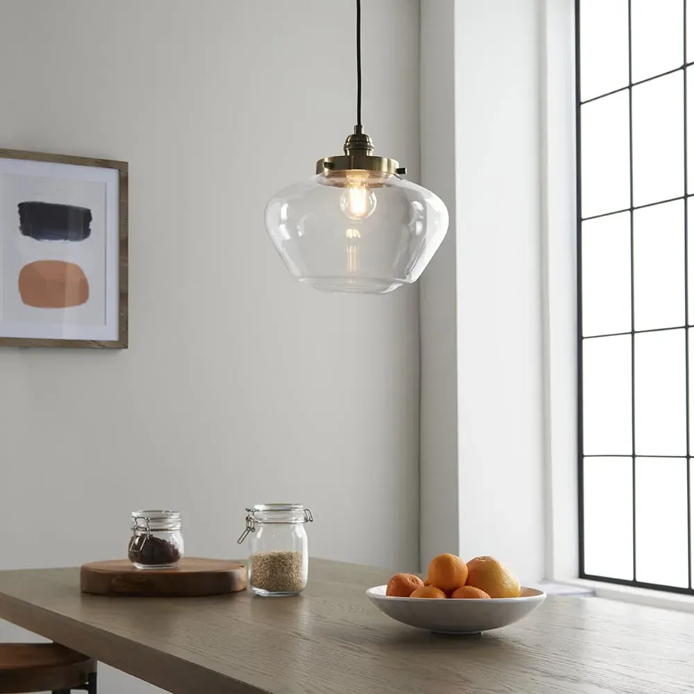 Crowley Clear Glass Pendant Ceiling Light - Antique Brass image