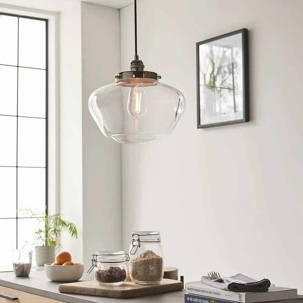 Crowley Clear Glass Pendant Ceiling Light - Bright Nickel
