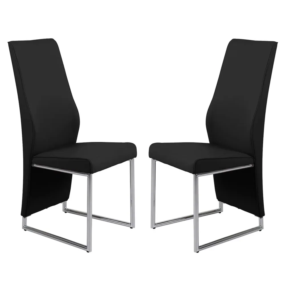 Crowley Dining Chairs with Chrome Legs - Black, Leather image