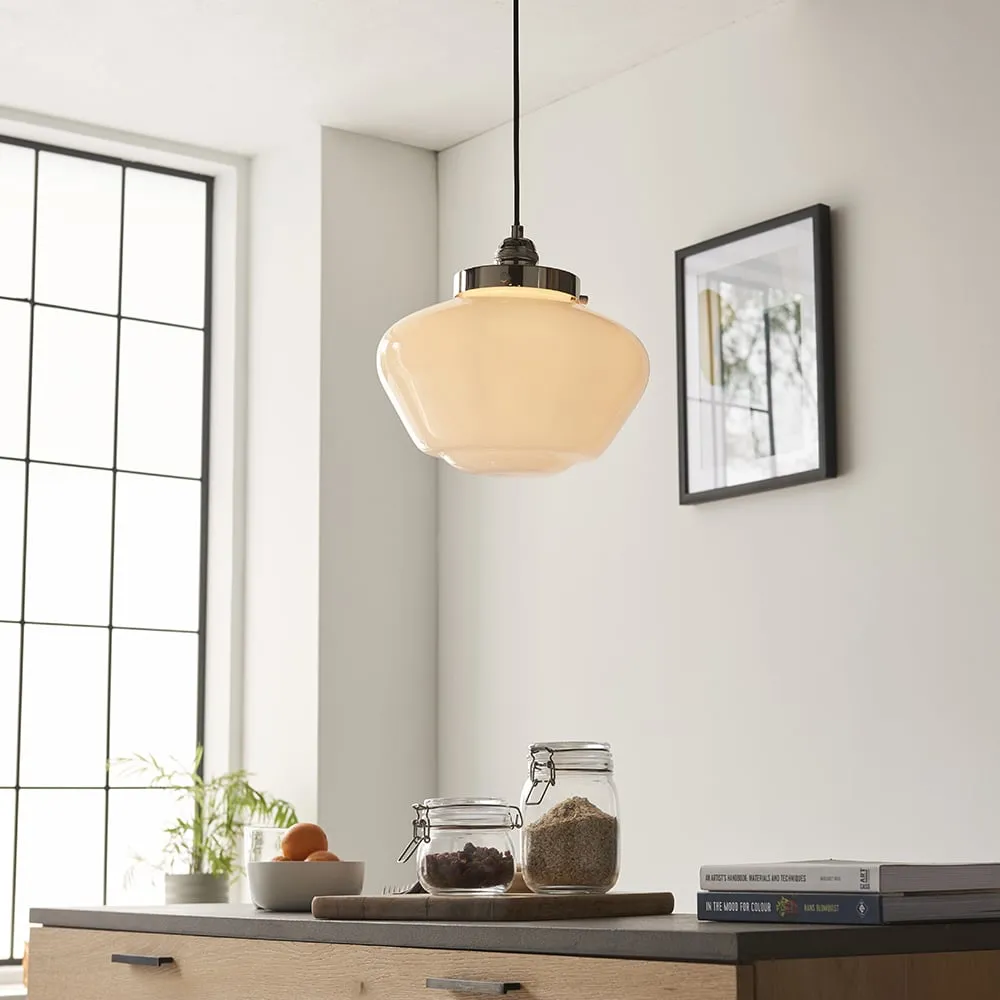Crowley Opal Glass Pendant Ceiling Light - Bright Nickel