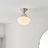 Crowley Semi-Flush Ceiling Light - Bright Nickel, Opal Glass