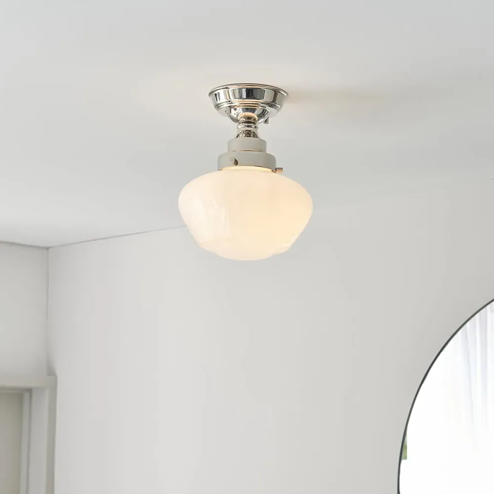 Crowley Semi-Flush Ceiling Light - Bright Nickel, Opal Glass image