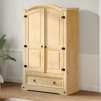 Croydon 2-Door Wardrobe with Drawer - Brown, Pine Wood