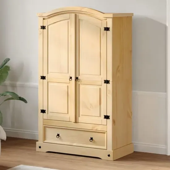 Croydon 2-Door Wardrobe with Drawer - Brown, Pine Wood image