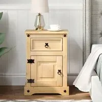 Croydon Bedside Cabinet with 1 Door 1 Drawer - Brown, Pine
