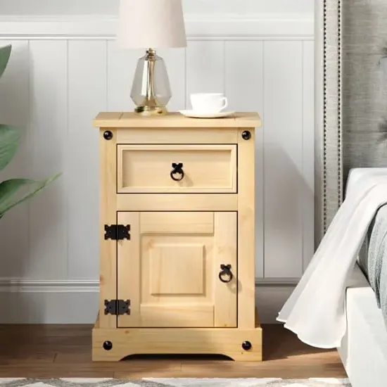 Croydon Bedside Cabinet with 1 Door 1 Drawer - Brown, Pine