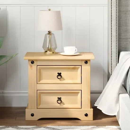 Croydon Bedside Cabinet with 2 Drawers - Brown, Pine Wood product