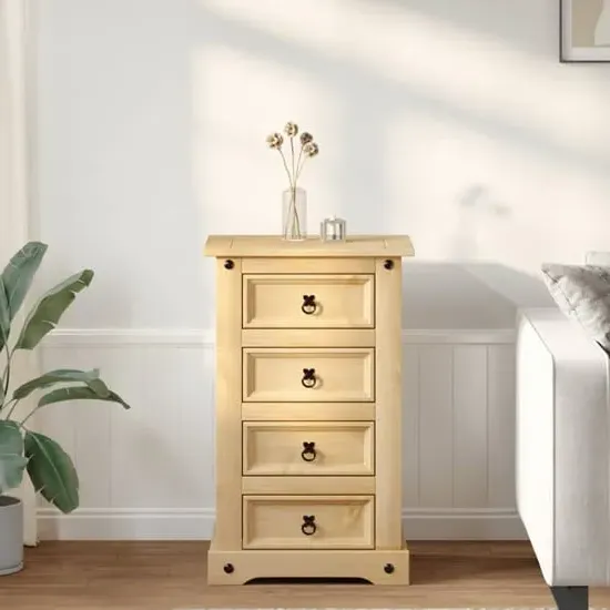 Croydon Bedside Cabinet with 4 Drawers - Brown, Pine