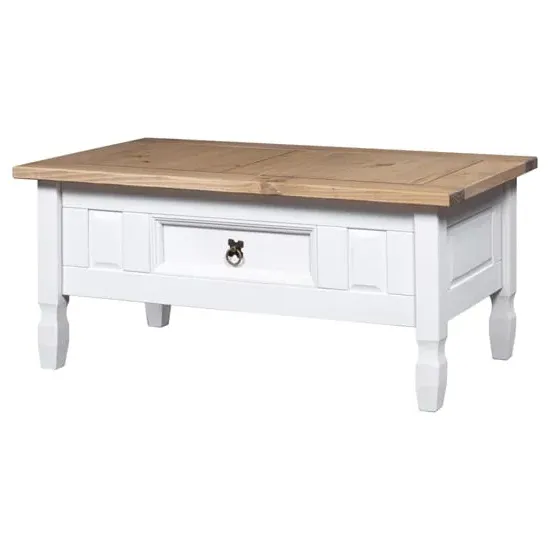 Croydon Coffee Table with Drawer - White, Pinewood
