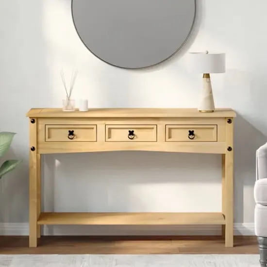 Croydon Console Table with 3 Drawers - Brown, Pinewood