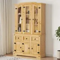 Croydon Display Cabinet with 6 Doors - Brown, Pinewood