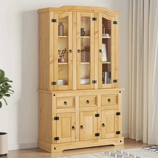 Croydon Display Cabinet with 6 Doors - Brown, Pinewood