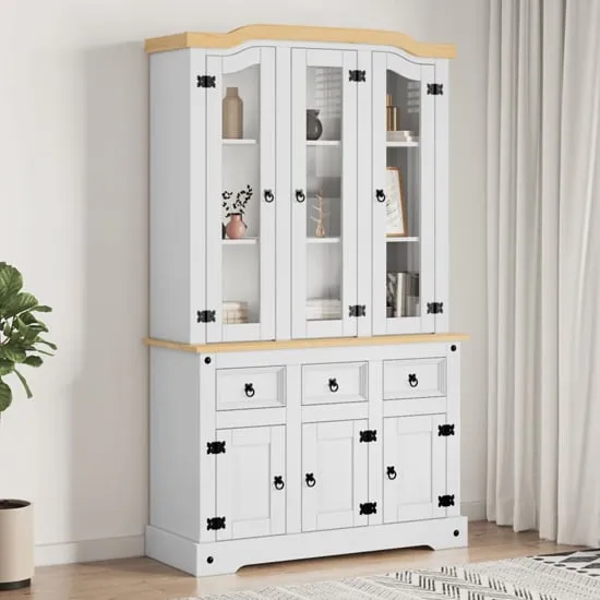 Croydon Display Cabinet with 6 Doors - White, Pinewood
