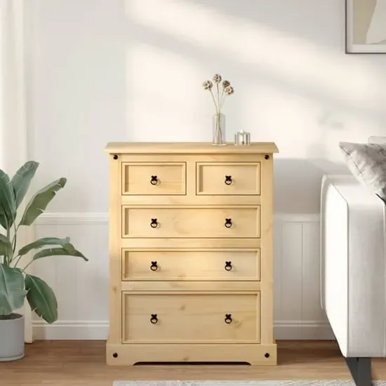 Croydon Large 5 Drawer Chest - Brown, Pine