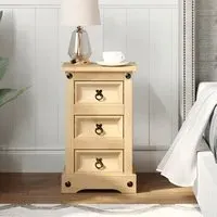 Croydon Small Bedside Cabinet with 3 Drawers - Brown, Pine