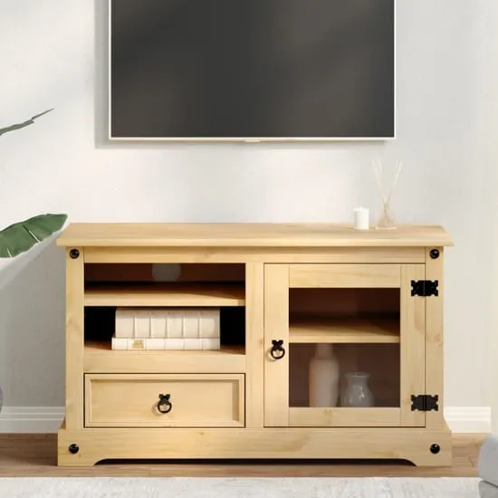 Croydon TV Stand with 1 Door 1 Drawer - Brown, Pinewood