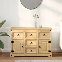Croydon Wooden Sideboard with 2 Doors 5 Drawers - Brown